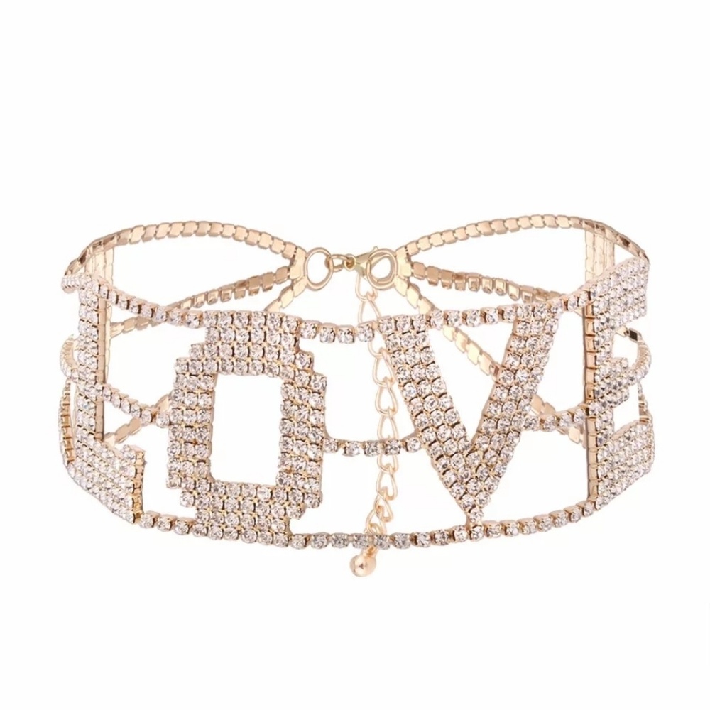 Gold Tone Crystal LOVE Choker